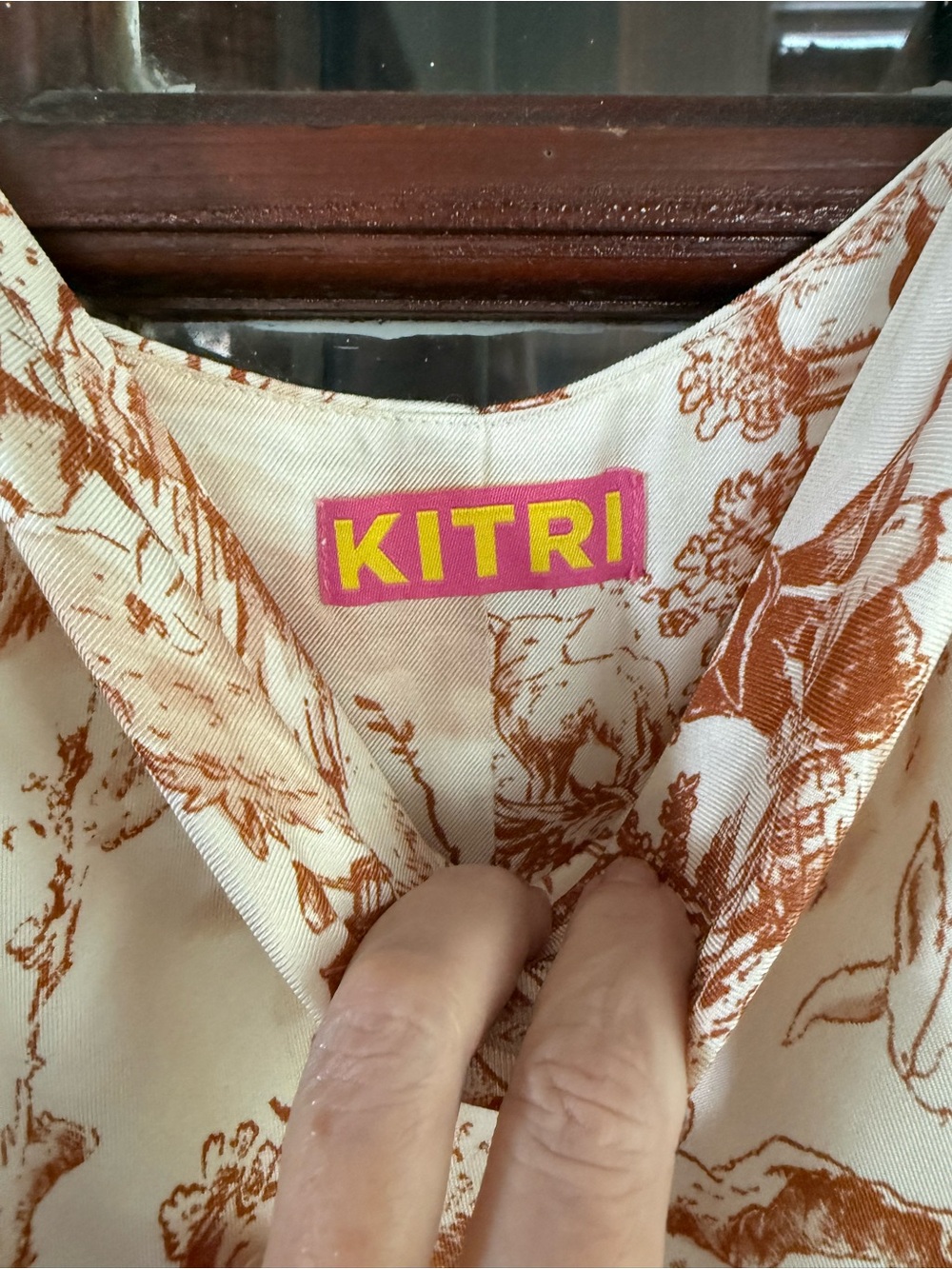 Cream & Brown Toile Inspired High-Low Ruffle Slip Dress - Picture 4 of 9